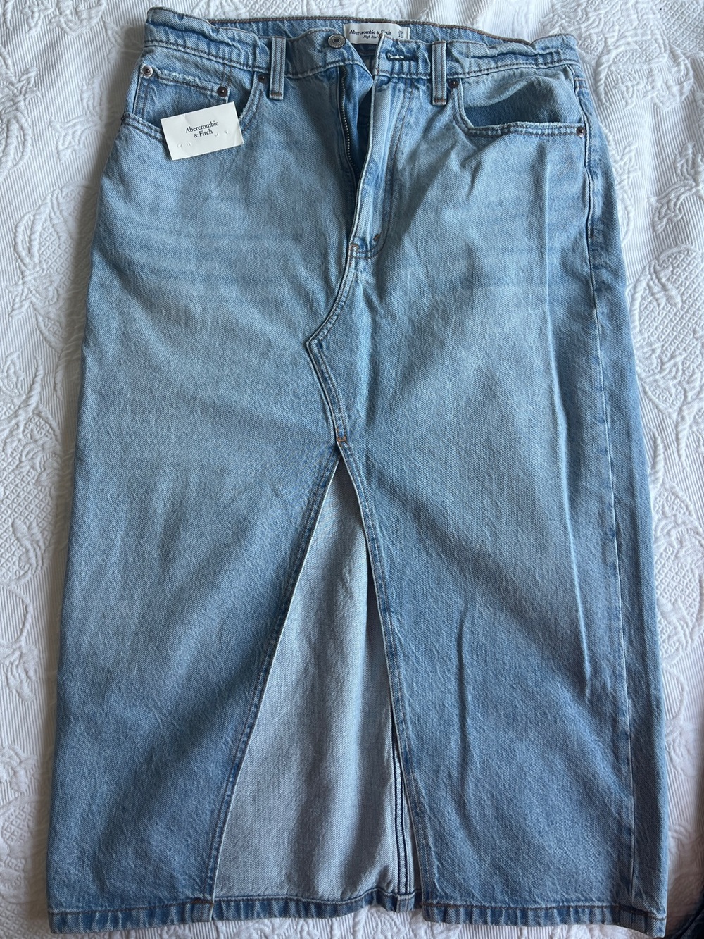 Abercrombie & Fitch Light Blue Straight-Leg Denim Midi Skirt